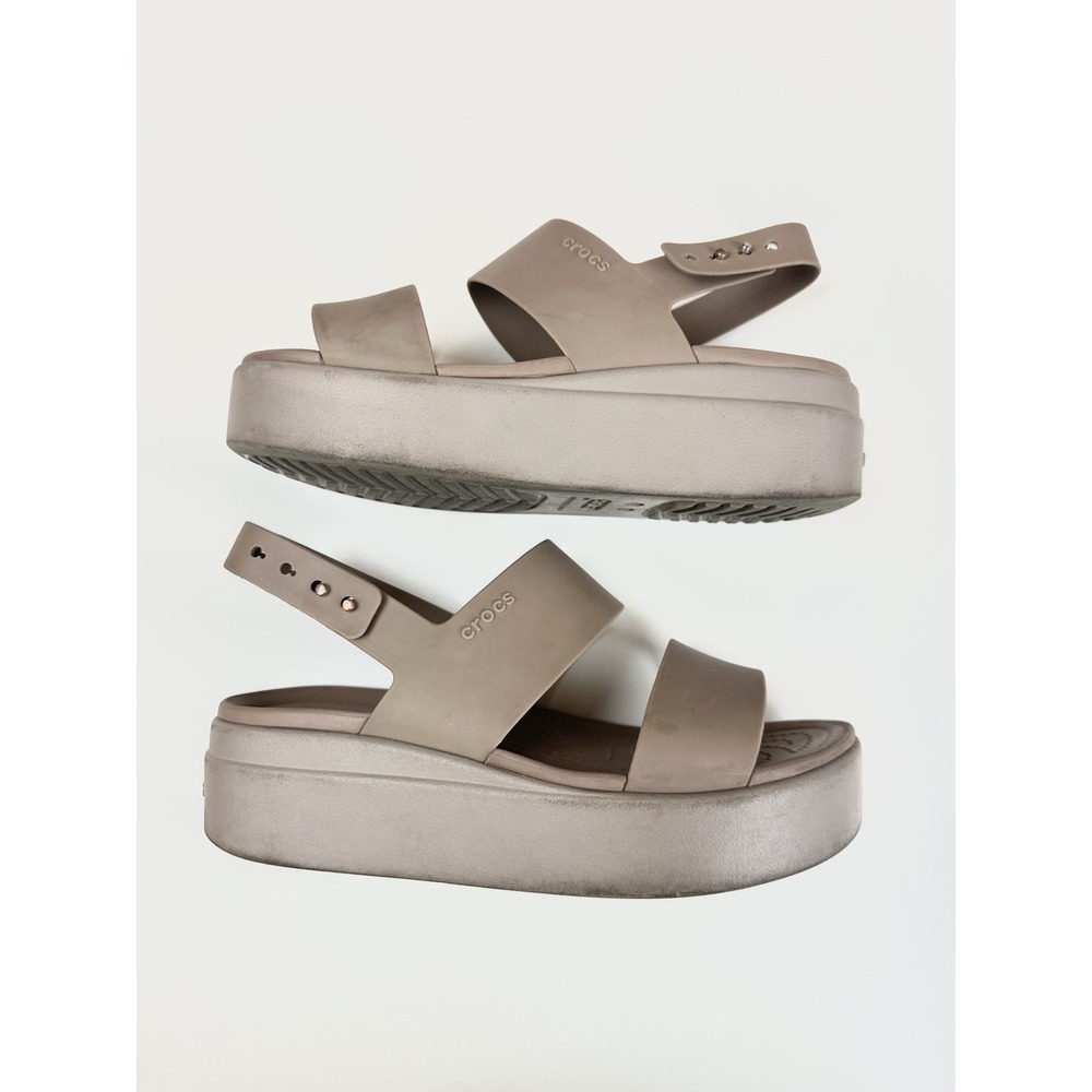 Crocs Womens Brooklyn Taupe Platform Slingback Sandals Mushroom Size 6 Chunky